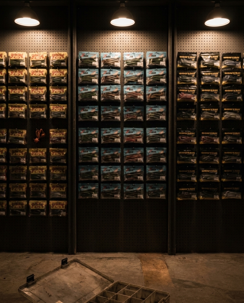 The D&R tackle wall — the most decorated bass-fishing shop in Michigan
